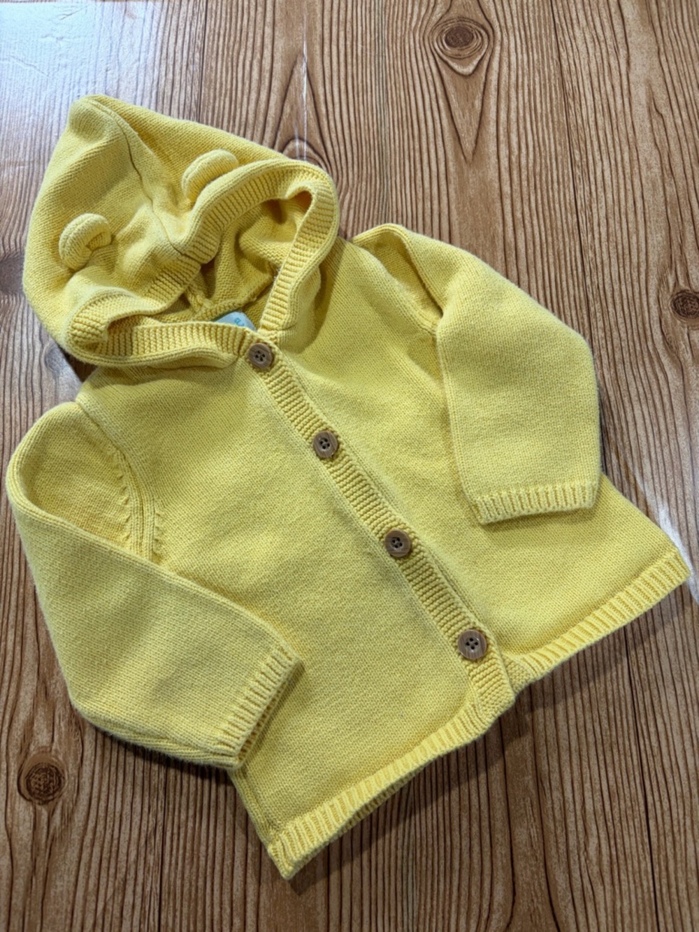 7/$20 Pekkle Yellow Hooded Baby Button-Up Cardigan with Bear Ears 100% Cotton